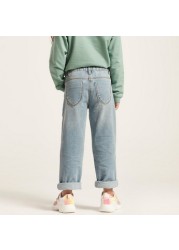 Juniors Solid Denim Pants with Pockets and Button Closure