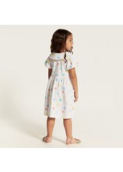 Juniors Polka Dot Dress with Ruffles and Balloon Sleeves