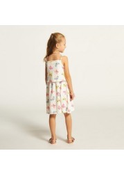 Juniors Butterfly Print Sleeveless Dress with Waist Tie-Up Belt