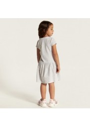 Juniors Printed Dress with Round Neck and Short Sleeves