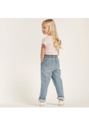 Juniors Solid Denim Pants with Pockets and Elasticated Waistband