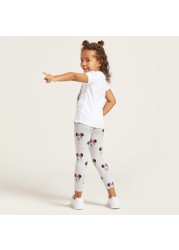 Minnie Mouse Print Leggings with Elasticated Waistband