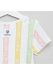 Expo 2020 Graphic Print T-shirt with Round Neck and Tie Ups