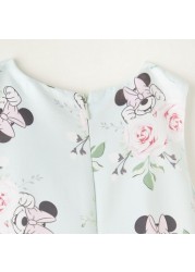 Disney Minnie Mouse Print Sleeveless Dress with Asymmetrical Hemline