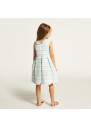 Juniors Striped Sleeveless A-line Dress with Bow Accent