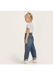 Juniors Solid Denim Jeans with Pockets and Elasticised Waist