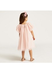 Juniors Unicorn Embellished Dress with Puff Sleeves