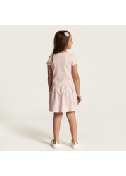 Juniors Polka Print Dress with Round Neck and Short Sleeves