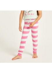 Juniors Printed Crew Neck T-shirt and Full Length Striped Pyjama Set