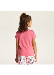 Juniors Printed Round Neck T-shirt with Short Sleeves