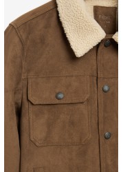 Faux Suede Borg Collar Jacket