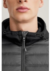 Jersey Sleeve Quilted Hooded Jacket