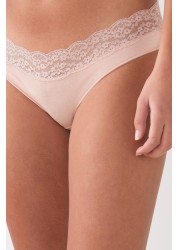 Lace Trim Cotton Blend Knickers 4 Pack High Leg