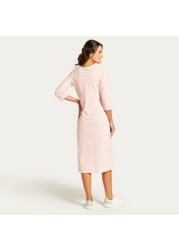 Love Mum Striped Round Neck Maternity Dress with Long Sleeves