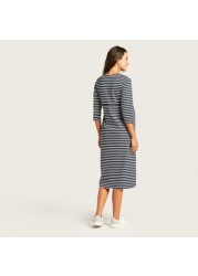 Love Mum Striped Maternity Dress with Round Neck