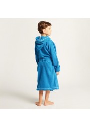 Juniors Space Theme Bathrobe with Long Sleeves and Piping Detail