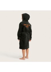 Juniors Embroidered Bathrobe with Long Sleeves and Piping Detail