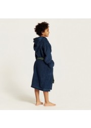 Textured Hooded Bathrobe with Long Sleeves and Tie-Up Belt