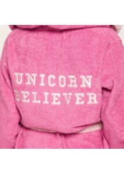 Juniors Unicorn Print Bathrobe with Long Sleeves and Pockets