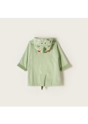 Juniors Dinosaur Applique Long Sleeves Robe with Hood and Tie-Up Belt