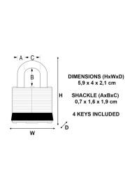 Master Lock Laminated Steel Padlock W/Keys (5.9 x 4 x 2.1 cm)