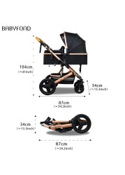 Babyfond Luxury 4 in 1 Baby Stroller High Landscape Mobility Light Stroller Newborn Baby Stroller Two-Way Folding Baby Shock Absorbing Car Sending Bag