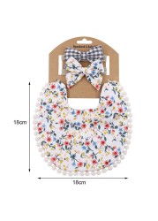 3pcs Children New Baby Plaid Printed Linen Baby Cotton Baby Double-sided Bib Bib Baby Saliva Towel Headband Set