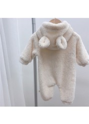 MILANCEL 2021 Autumn Winter Baby Rompers Cute Bear Hooded Baby Boys Rompers Warm Fleece Newborn Baby Clothes