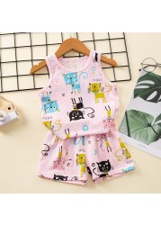 Baby Kids Pajamas Sets Cotton Boys Pajamas For Girls Sleeveless Hollow Dinosaur Tshirt Short Summer Pajama Suit Children Clothes