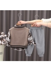 OLEKID 2022 New Spring Autumn 3pcs Boys Clothes Set Cartoon Bear Sweater Sweater Long Sleeve Shirts Cotton Pants Baby Boys Clothes