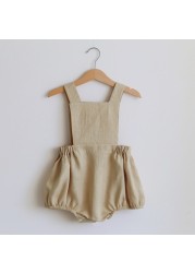 Newborn Baby Boy Girl Romper for 0-2Y Summer Cotton Linen Baby Jumpsuit Plaid Sleeveless Backless Solid Baby Outfits Clothes