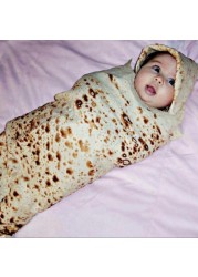 1 Set Burrito Flour Tortilla Baby Blanket Swaddle 100% Cotton Fleece Blanket Sleeping Swaddle Wrap Baby Sleep Cap