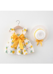 Melario 2pcs Kids Summer Set Korean Cute Floral Newborn Baby Girls Dress Sleeveless Beach Princess Toddler Sun Dresses