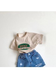 Letter T-shirt Baby Kids Boys Girls Children Cotton Casual Short Sleeve Tops Toddler Summer Fashion Soft Print Clothes