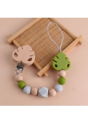 Baby Infant Toddler Doll Pacifier Silicone Monstera Leaves Soother Nipple Clip Chain Strap Holder Chew Teether Toy Teething