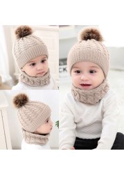 New Baby Hat Scarf Suit Autumn Winter Knitteed Kids Hat Scarf Set Wool Girls and Boys Hats Neck Children Scarf Accessories 0-3Y