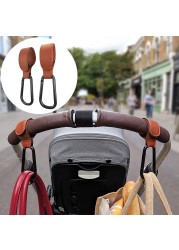 PU Leather Baby Stroller Hook Bag Hanging Bags Holder 360 Degree Rotate Pram Stroller Velcro Organizer Strap Stroller Accessories