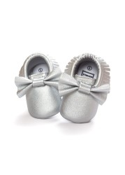 Newborn Baby Shoes Infant Boys Girl First Walker PU Sole Princess Bowknot Fringe Toddler Baby Crib Shoes Casual Moccasins