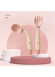 Baby Children Spoon Fork Set Soft Bendable Silicone Scoop Fork Cutlery Set Kid Training Feeding Cutlery Utensils