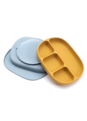 Silicone Baby Dinner Plate With Four Separating Compartments Strong Suction Cup With Lid Silicone Macaron Fresh Color BPA Free