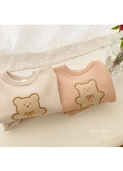 2022 New Children's Casual Clothes Set Boys Girls Bear Sweatshirt + Pants 2 Pieces Suit Solid Color Cotton Kids Baby Clothes