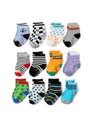 Baby Socks SkiBeaut 12 Pairs Non-Slip Skid Socks for Kids Boys Grips Cotton Crew Socks for 1-3/3-5 Years