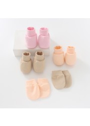 2 Pair Baby Newborn Soft Cotton Face Protection Gloves Foot Cover Set Anti-scratch Gloves Socks Kit