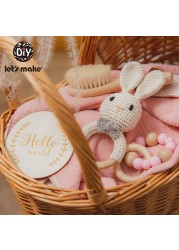 Let's Make Baby Bath Toy Set Double Sided Cotton Blanket Wooden Rattle Bracelet Crochet Toys Baby Birth Gift Products For Kids