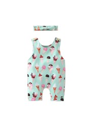 Boys and girls baby jumpsuit summer novelty cute baby boy sleeveless ice cream climbing suit