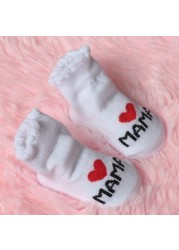 Spring Autumn Baby Cotton Socks Soft Cute Love Mama Girls Boys Floor Socks for 0-6 Months Newborn Baby Stripe Newborn Stuff