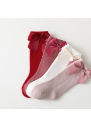 11 Color Spanish Style Baby Toddlers Socks Autumn Winter Children Girls Knee High Long Sock 100% Cotton Big Bow Kids Floor Socks