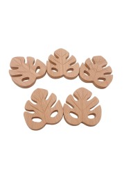 Baby Nursing Teether Accessories Beech Wood Leaves Food Grade Sensory Toy DIY Teething Jewelry Pendant Baby Teether