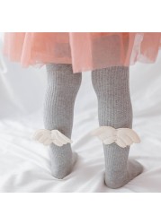 Girls Angel Wings Knitted Cotton Socks Baby Pantyhose 0-6 Years Autumn Winter