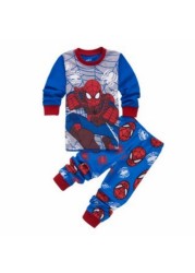 Kids Long Sleeve Pajamas Sleepwear T-shirt Sports Pajamas Kids Spider-Man Cartoon Pajamas Set Boys and Girls Pajamas